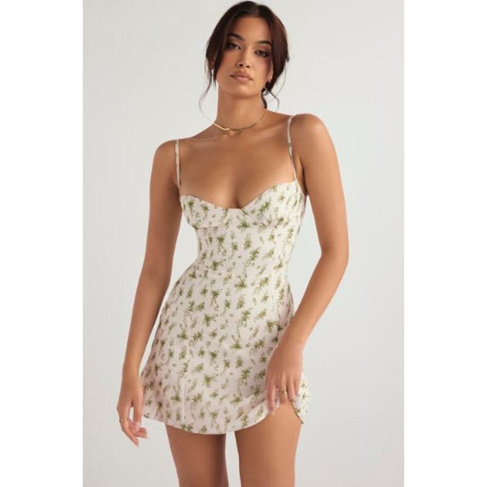 House of CB Christiana Garden Print Mini Dress Vintage Floral White Size Large - Picture 10 of 15